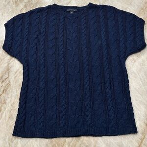 Lands’ End Short Sleeve Cable Knit Sweater Womens XS | Navy 100% Baumwolle